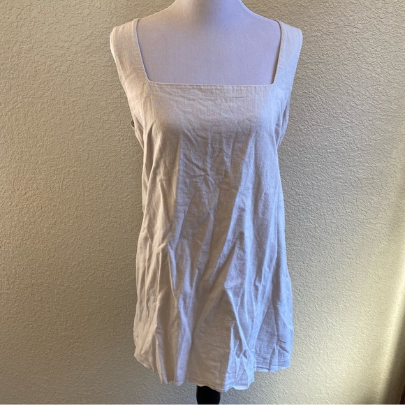 Abercrombie & Fitch Linen Shift Dress Beige Square Neck Mini Length Lined: XL - Picture 1 of 10